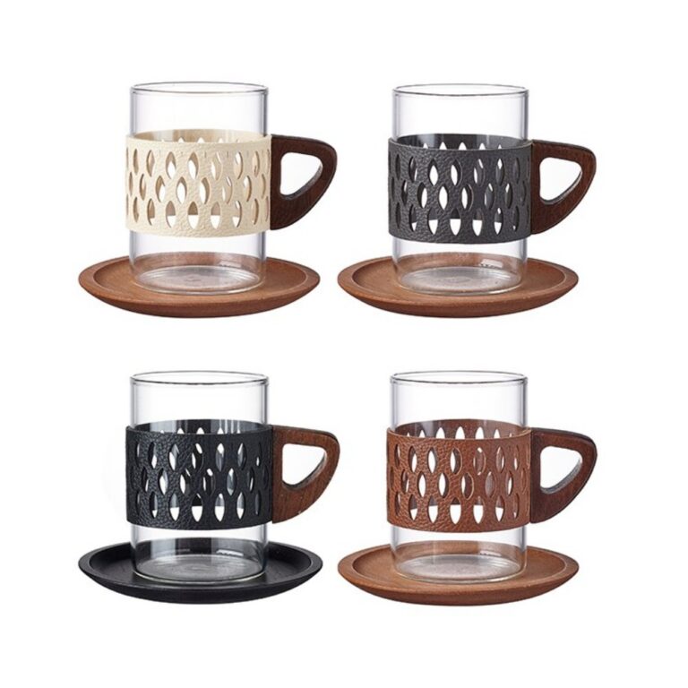 Glassware & Cups Leather-Wrapped Triangular Handle Single-Layer Glass Cup Set