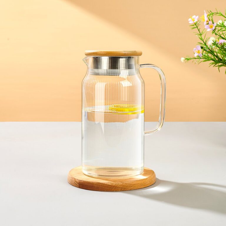 Tea & Coffee Sets Fine Vertical Grain Bamboo and Steel Lid Cold Water Pitcher