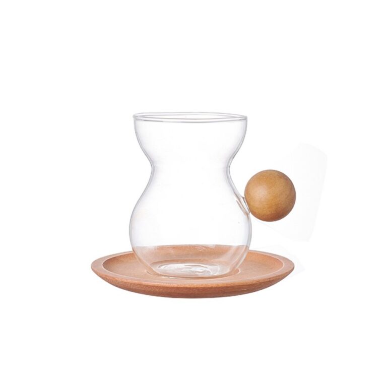 Glassware & Cups Light Color Wood Ball Handle Single-Layer Glass Cup Set