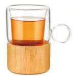 Glassware & Cups Straight Mouth Double-Layer Bamboo Bottom Glass Cup