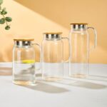 Tea & Coffee Sets Fine Vertical Grain Bamboo and Steel Lid Cold Water Pitcher