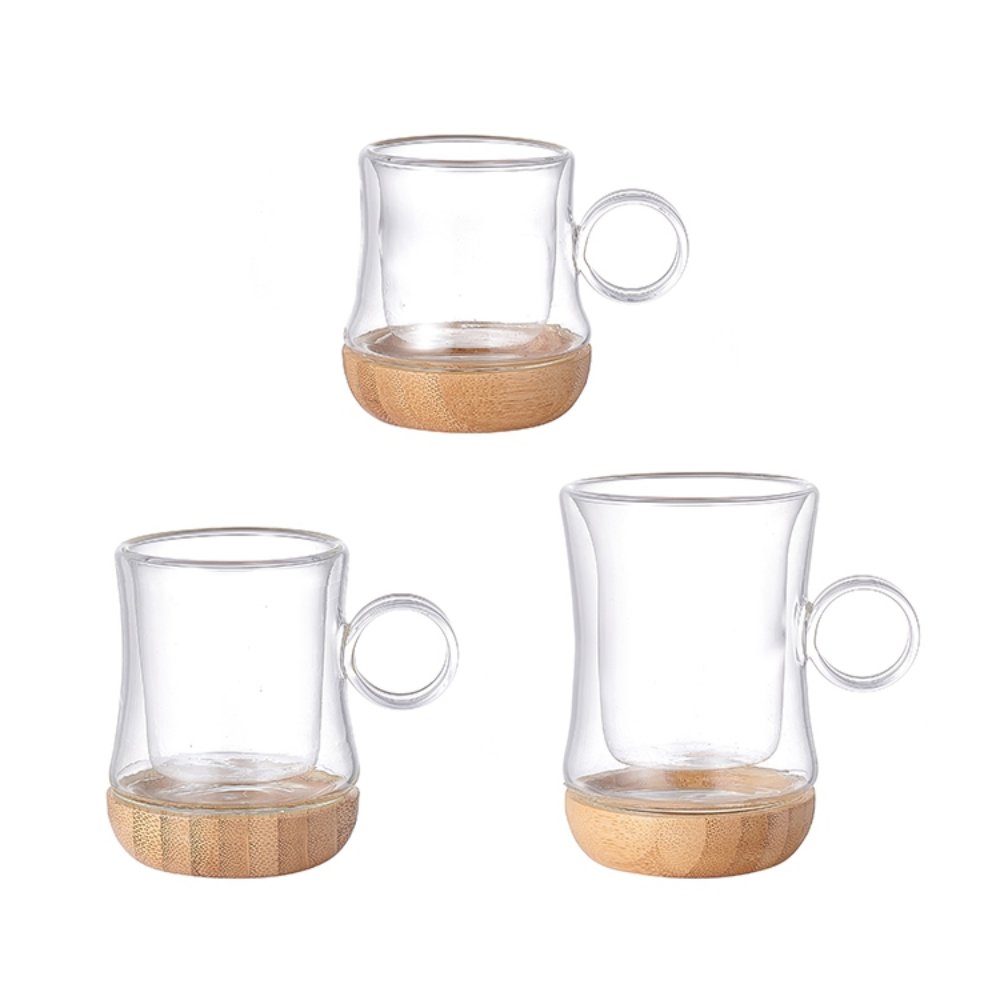 Glassware & Cups Slim Bamboo Bottom Double-Layer Glass Cup