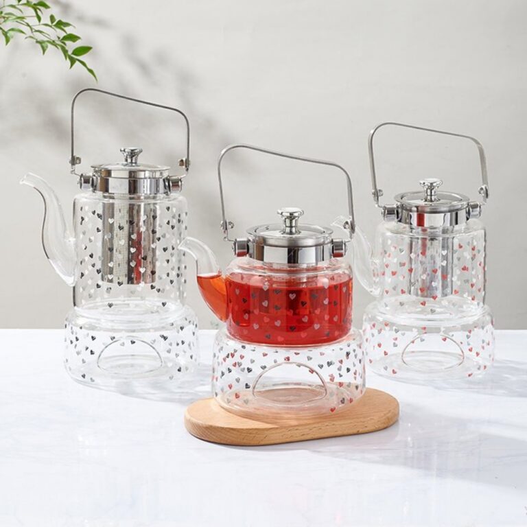 Tea & Coffee Sets Three-color Love Heart Glass Teapot Set