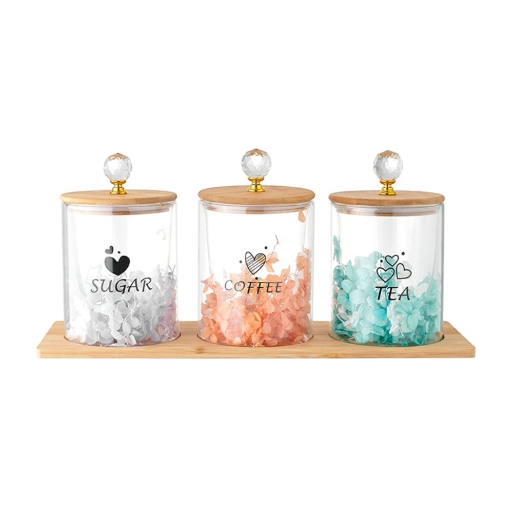 Storage Jars & Canisters 3pcs Flower Glass Jar Set