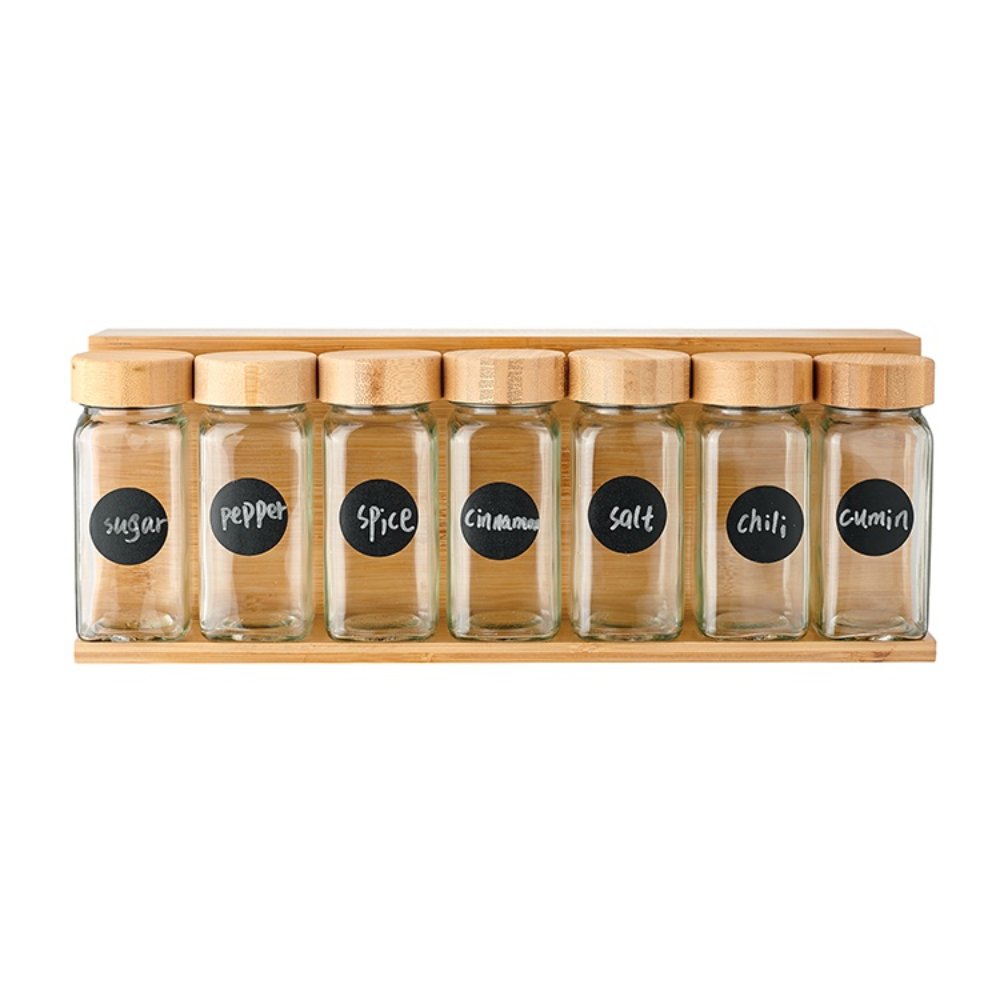 Storage Jars & Canisters Square Bamboo Lid Spice Jar Set
