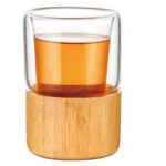 Glassware & Cups Straight Mouth Double-Layer Bamboo Bottom Glass Cup