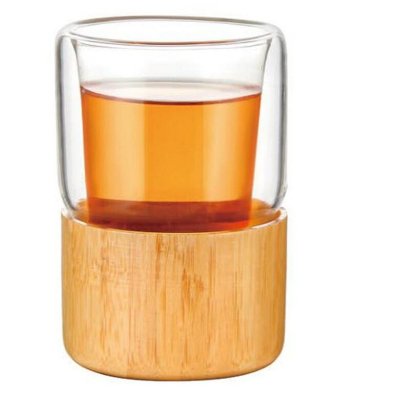Glassware & Cups Straight Mouth Double-Layer Bamboo Bottom Glass Cup