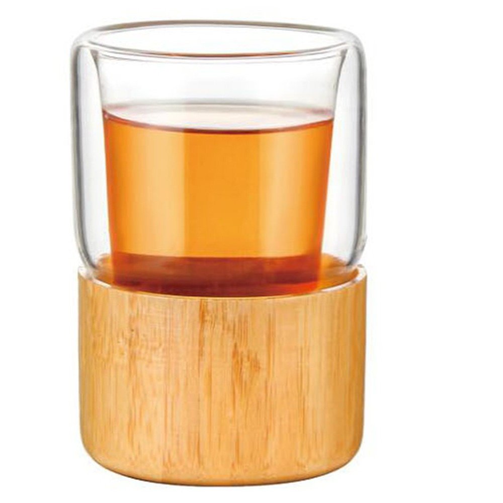 Glassware & Cups Straight Mouth Double-Layer Bamboo Bottom Glass Cup